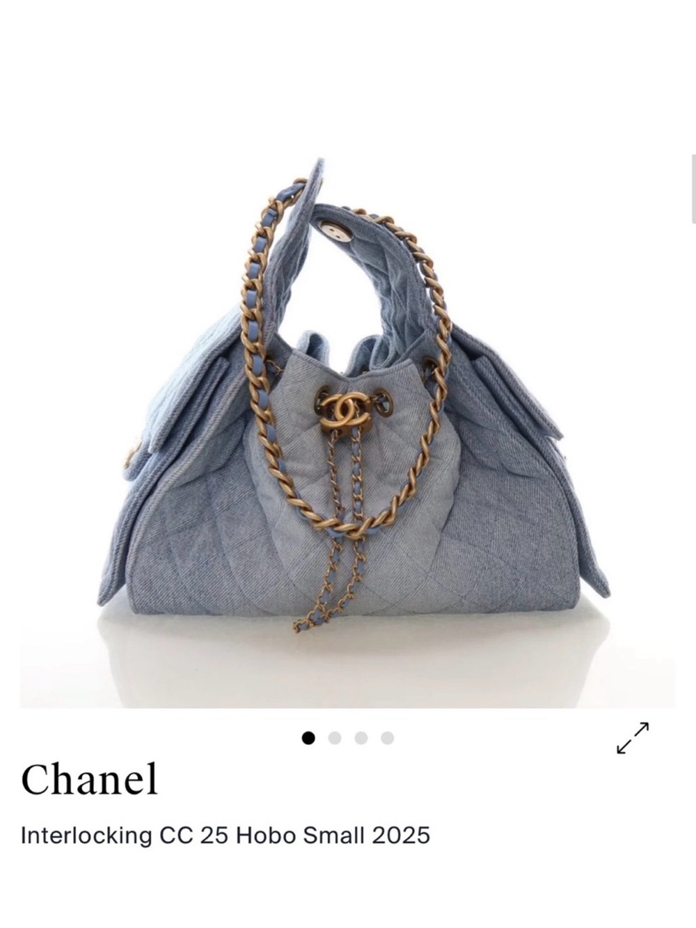 CHANEL Light Blue Quilted Denim Shoulder Bag with Gold-Tone Chain - Picture 5 of 5